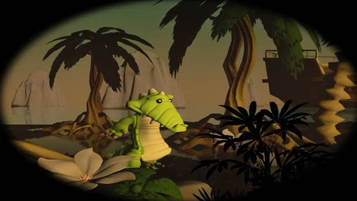 an animated crocodile in a forrest