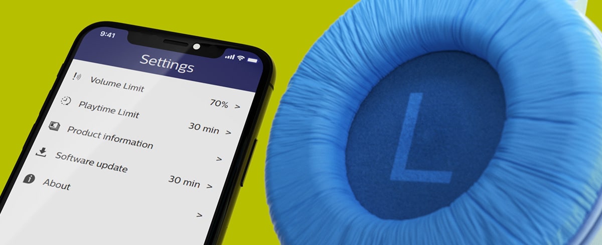 Ses sınırı ve oynatma süresi sınırı için kullanılan Philips Kulaklık Uygulamasını gösteren resim